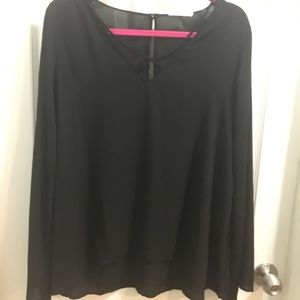 Lush black long sleeve blouse with a front cross